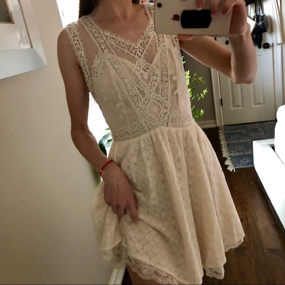 Rare Free People cream lace dress 0